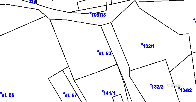 Parcela st. 53 v KÚ Bačetín, Katastrální mapa
