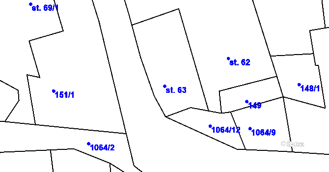 Parcela st. 63 v KÚ Bačetín, Katastrální mapa
