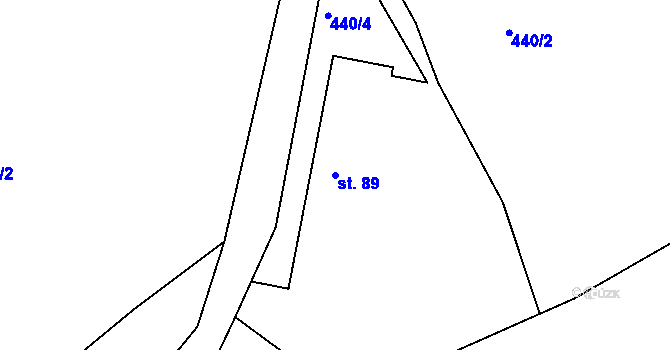 Parcela st. 89 v KÚ Bačetín, Katastrální mapa