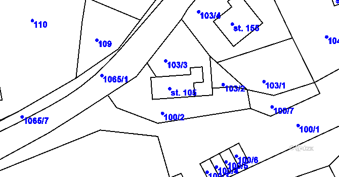 Parcela st. 105 v KÚ Bačetín, Katastrální mapa