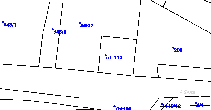 Parcela st. 113 v KÚ Bačetín, Katastrální mapa