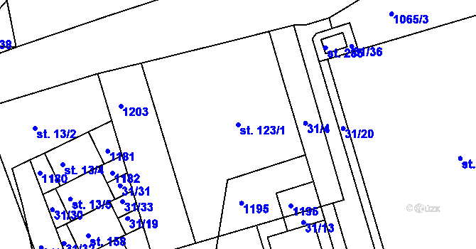 Parcela st. 123/1 v KÚ Bačetín, Katastrální mapa