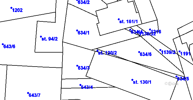 Parcela st. 130/2 v KÚ Bačetín, Katastrální mapa