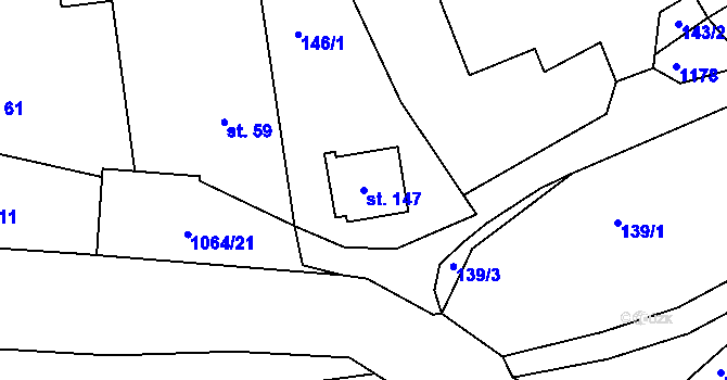 Parcela st. 147 v KÚ Bačetín, Katastrální mapa
