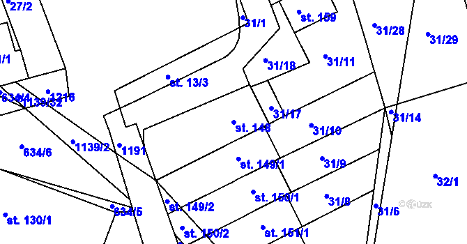 Parcela st. 148 v KÚ Bačetín, Katastrální mapa