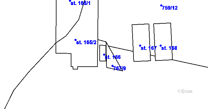 Parcela st. 166 v KÚ Bačetín, Katastrální mapa