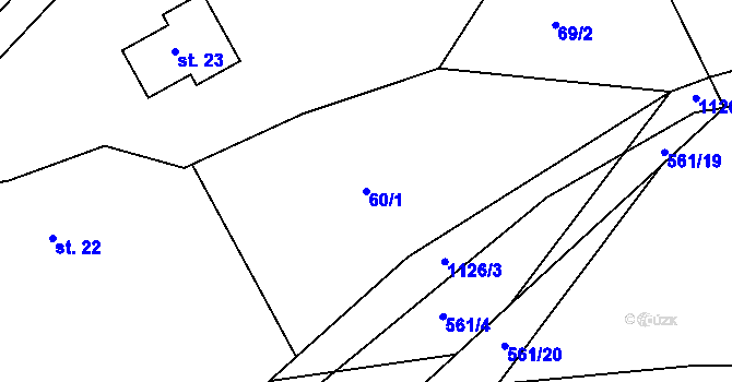 Parcela st. 60/1 v KÚ Bačetín, Katastrální mapa