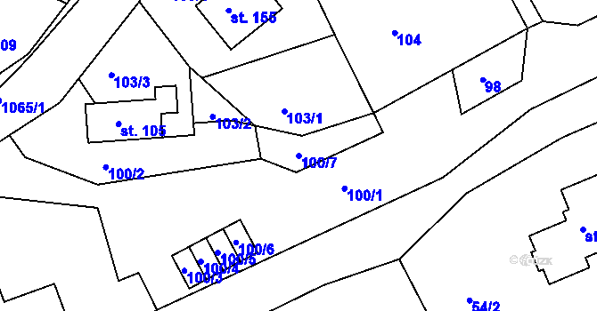 Parcela st. 100/7 v KÚ Bačetín, Katastrální mapa