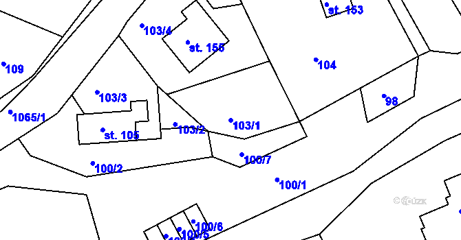 Parcela st. 103/1 v KÚ Bačetín, Katastrální mapa