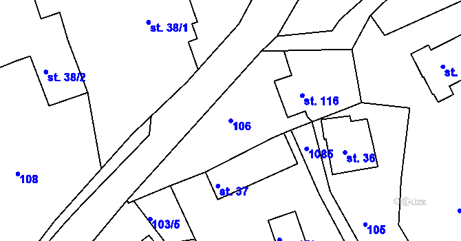Parcela st. 106 v KÚ Bačetín, Katastrální mapa