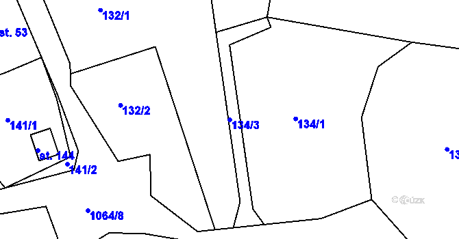 Parcela st. 134/3 v KÚ Bačetín, Katastrální mapa