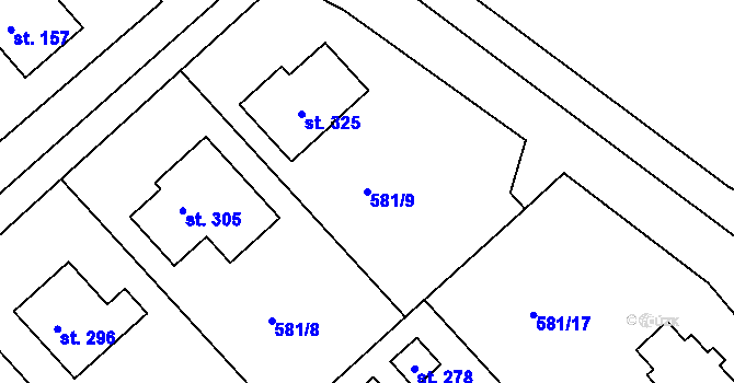 Parcela st. 581/9 v KÚ Bačetín, Katastrální mapa