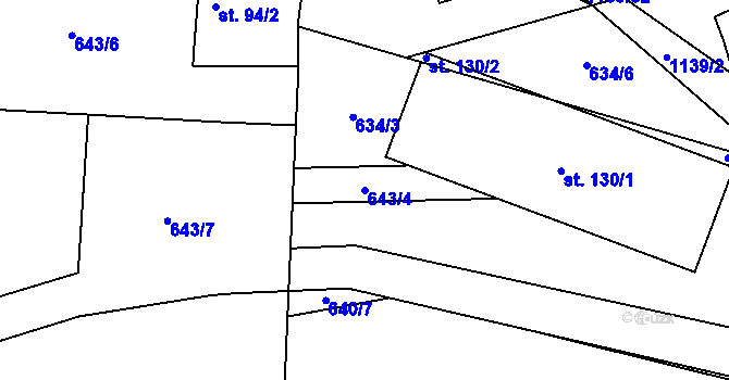 Parcela st. 643/4 v KÚ Bačetín, Katastrální mapa