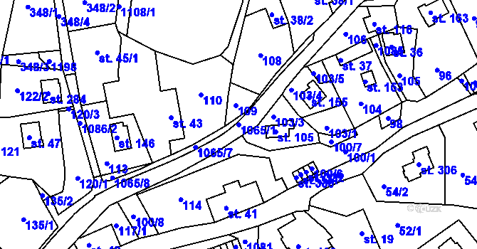 Parcela st. 1065/1 v KÚ Bačetín, Katastrální mapa