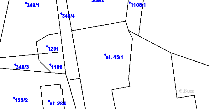 Parcela st. 45/1 v KÚ Bačetín, Katastrální mapa