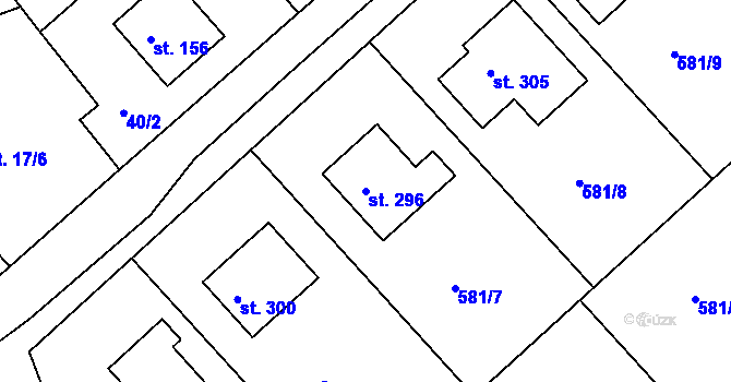 Parcela st. 296 v KÚ Bačetín, Katastrální mapa