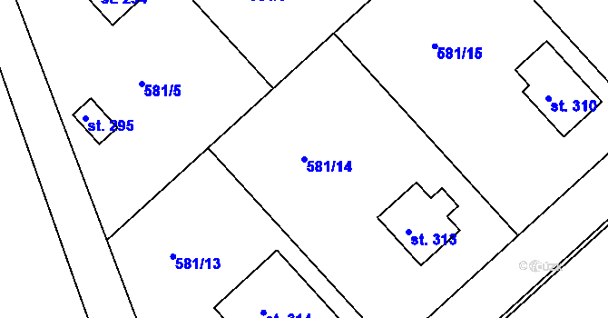Parcela st. 581/14 v KÚ Bačetín, Katastrální mapa