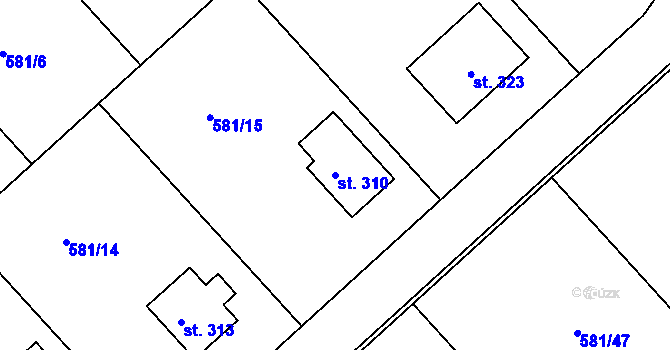 Parcela st. 310 v KÚ Bačetín, Katastrální mapa