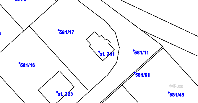 Parcela st. 311 v KÚ Bačetín, Katastrální mapa