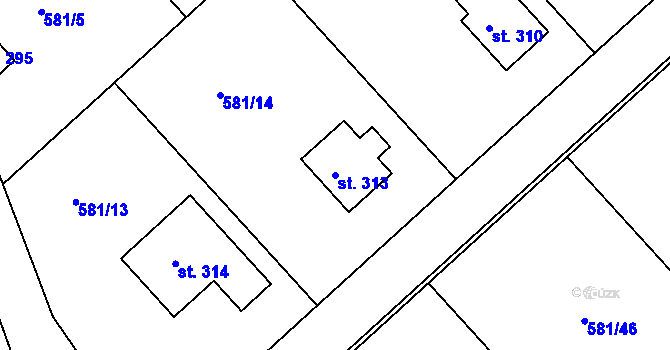 Parcela st. 313 v KÚ Bačetín, Katastrální mapa