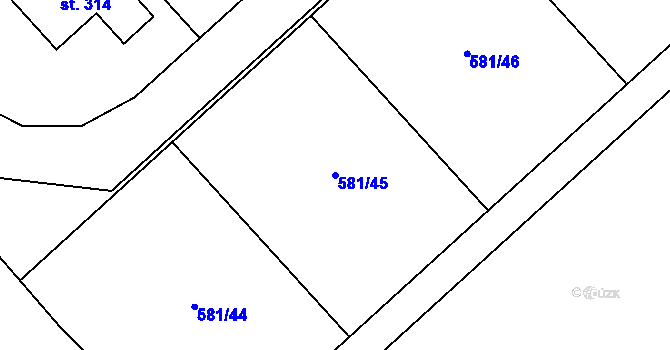 Parcela st. 581/45 v KÚ Bačetín, Katastrální mapa