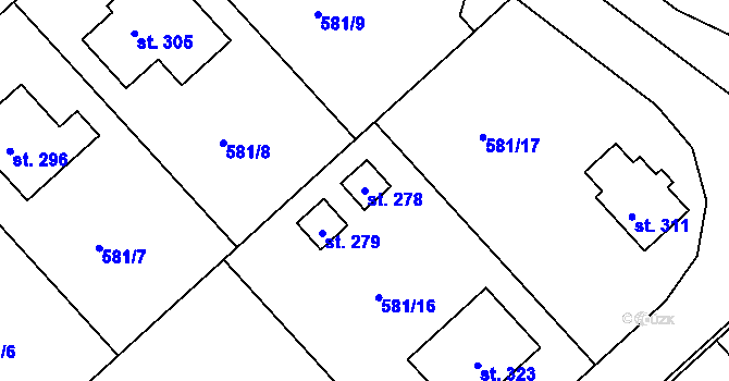 Parcela st. 278 v KÚ Bačetín, Katastrální mapa