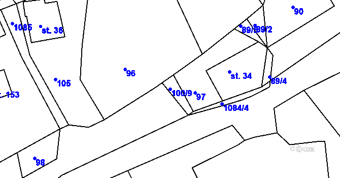 Parcela st. 100/9 v KÚ Bačetín, Katastrální mapa
