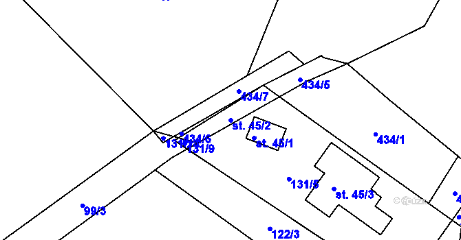 Parcela st. 45/2 v KÚ Sudín, Katastrální mapa