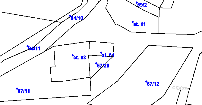 Parcela st. 61 v KÚ Bačice, Katastrální mapa