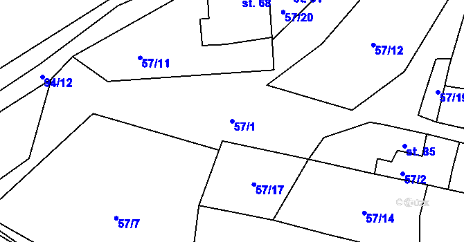 Parcela st. 57/1 v KÚ Bačice, Katastrální mapa