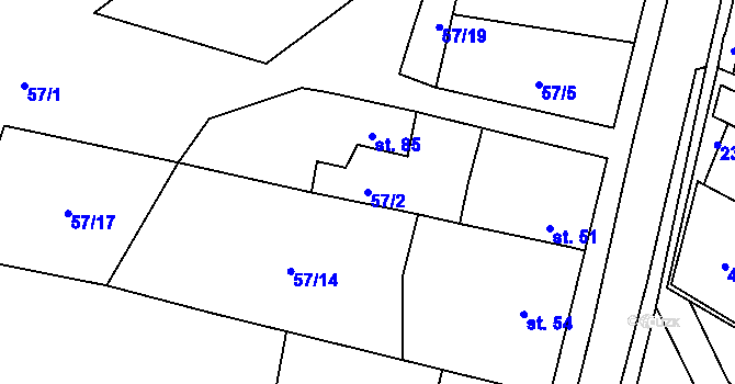 Parcela st. 57/2 v KÚ Bačice, Katastrální mapa