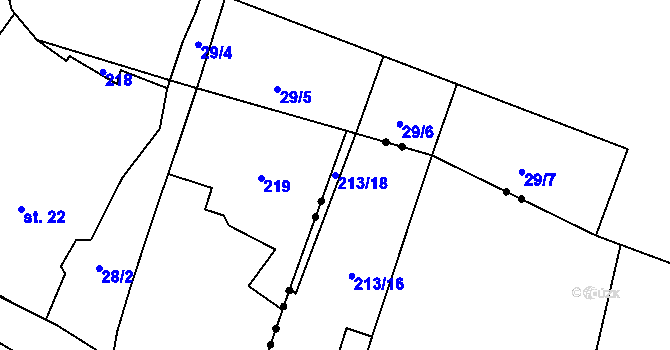 Parcela st. 213/18 v KÚ Bačice, Katastrální mapa