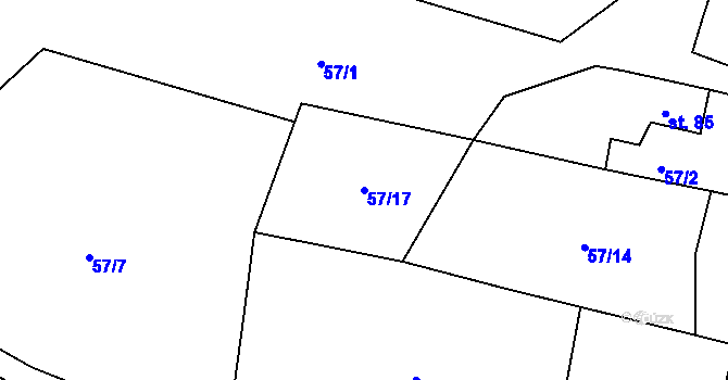 Parcela st. 57/17 v KÚ Bačice, Katastrální mapa