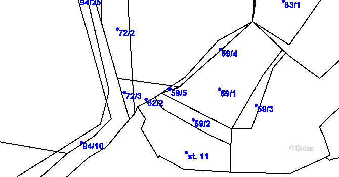 Parcela st. 59/5 v KÚ Bačice, Katastrální mapa