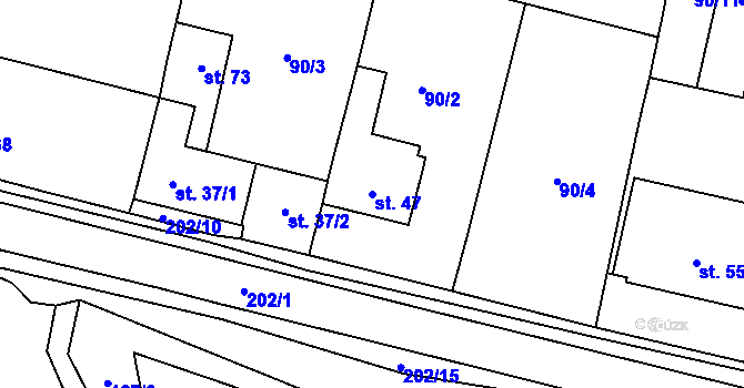 Parcela st. 47 v KÚ Udeřice, Katastrální mapa