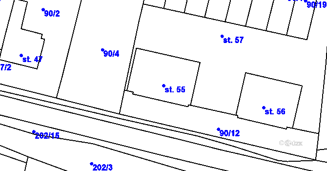 Parcela st. 55 v KÚ Udeřice, Katastrální mapa