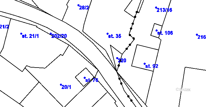 Parcela st. 202/22 v KÚ Udeřice, Katastrální mapa
