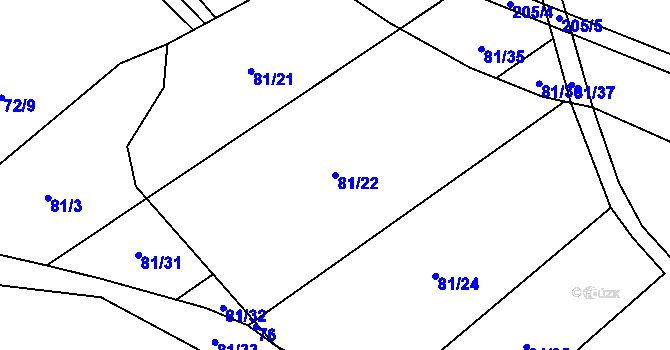 Parcela st. 81/22 v KÚ Udeřice, Katastrální mapa