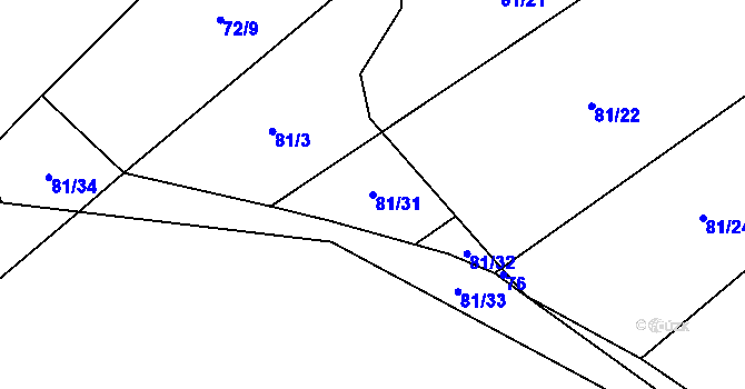 Parcela st. 81/31 v KÚ Udeřice, Katastrální mapa