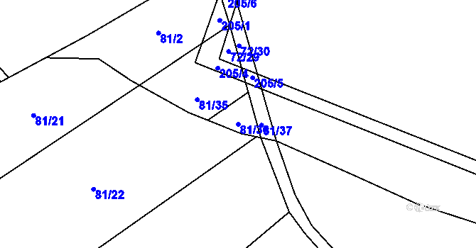 Parcela st. 81/36 v KÚ Udeřice, Katastrální mapa