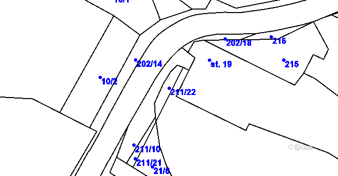Parcela st. 211/22 v KÚ Udeřice, Katastrální mapa