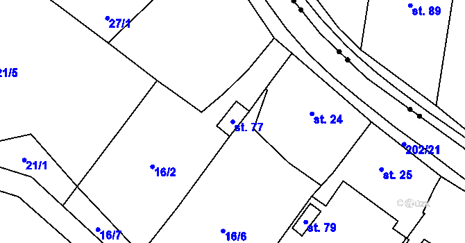 Parcela st. 77 v KÚ Udeřice, Katastrální mapa