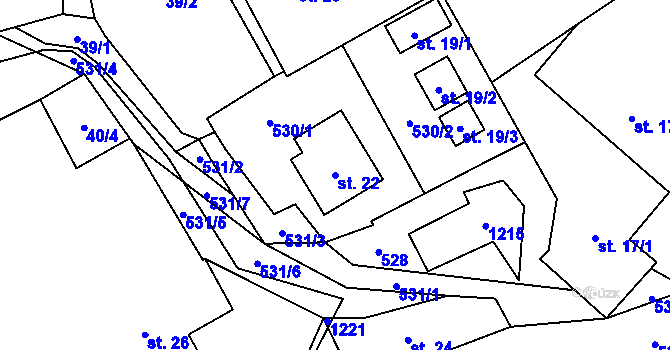 Parcela st. 22 v KÚ Bačkov, Katastrální mapa