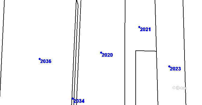 Parcela st. 2020 v KÚ Bačkovice, Katastrální mapa