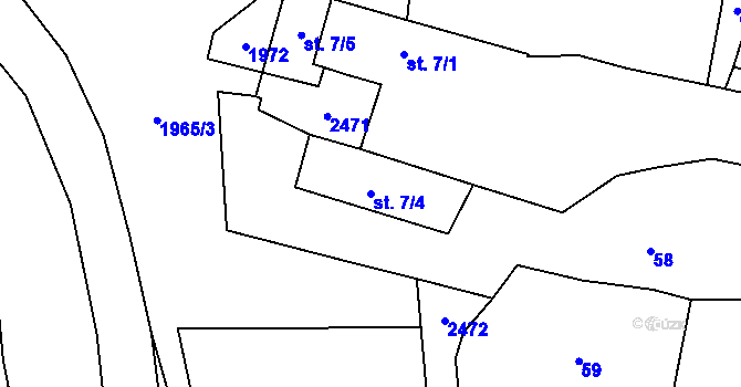 Parcela st. 7/4 v KÚ Bačkovice, Katastrální mapa
