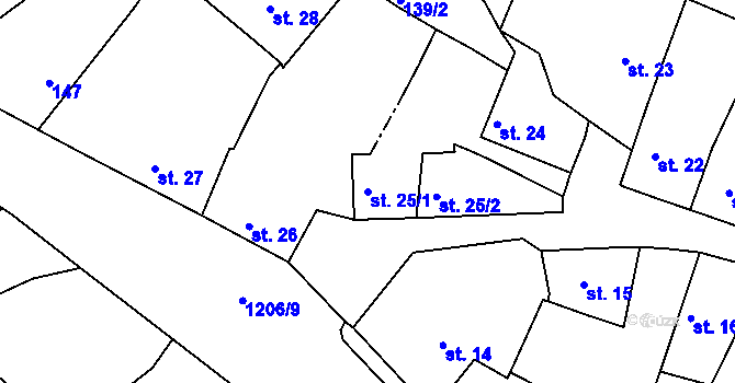 Parcela st. 25/1 v KÚ Bakov nad Jizerou, Katastrální mapa