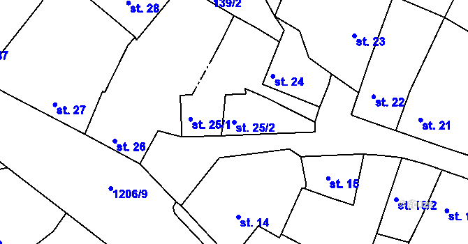 Parcela st. 25/2 v KÚ Bakov nad Jizerou, Katastrální mapa