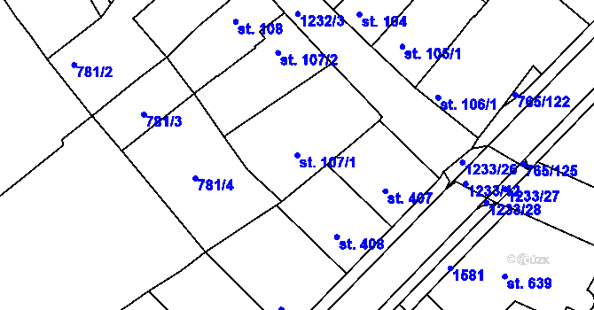 Parcela st. 107/1 v KÚ Bakov nad Jizerou, Katastrální mapa