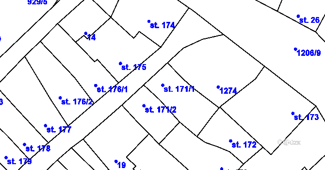 Parcela st. 171/1 v KÚ Bakov nad Jizerou, Katastrální mapa