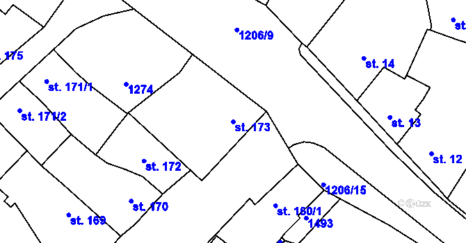 Parcela st. 173 v KÚ Bakov nad Jizerou, Katastrální mapa
